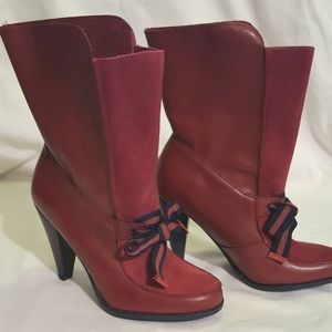 Lmt ed. Poetic License red midcalf suede & leather